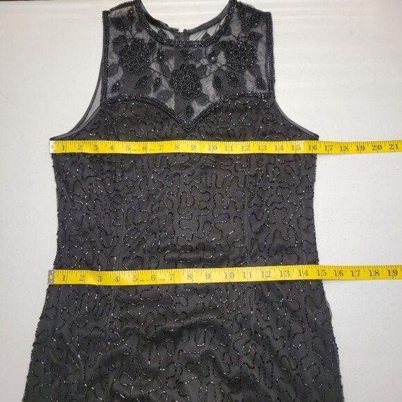 Brilliante Vintage Silk Column Black Dress Beaded Formal Illusion Neck and Back - Picture 14 of 16
